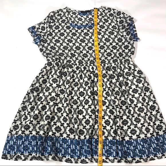 THML Medium Short Sleeve Embroidered Babydoll Dress White Blue Multi - Picture 6 of 8